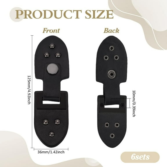 6 Pairs Metal Leather Cape Cloak Clasp Black PU Leather Buckles with Alloy Sew on Purse Locks Sew on Toggle Buckles Fasteners Cardigan Clips for Clothing Sewing