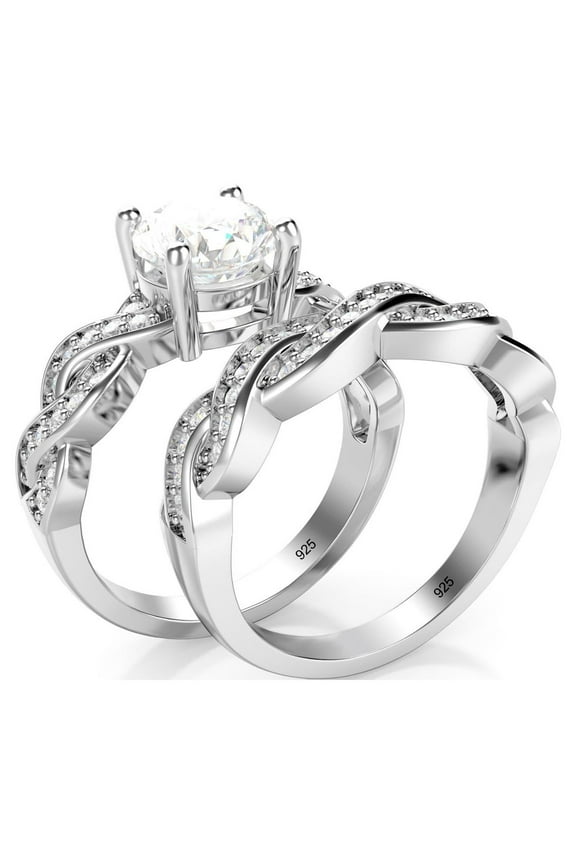 Sz 9 Sterling Silver 925 CZ Cubic Zirconia Infinity Wedding Engagement Ring Set