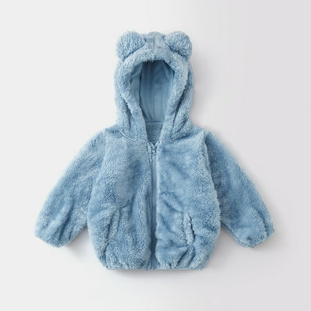 

XMMSWDLA Deals Clearance Baby Outerwear Newborn Infant Baby Boys Girls Solid Color Plush Cute t Winter Hoodie Coat Jacket Outfit Bear Ears