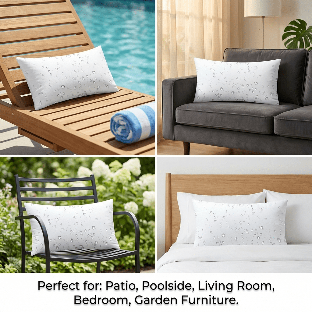 Waterproof 12x20 Outdoor Pillow Inserts 4 Pack, Rectangular All-Weather Bulk Cushion Set