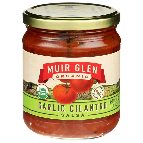 Muir Glen Medium Garlic Cilantro Salsa - Tomato - Case of 12 - 16 oz.