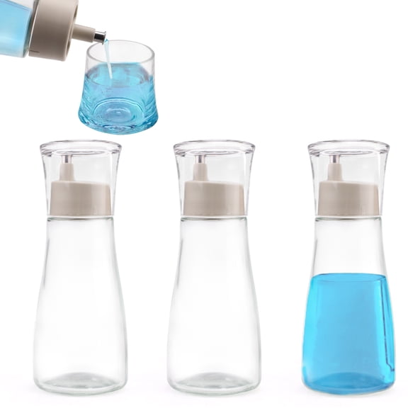 3 Pieces 5.07 Oz/150 ML Glass Mouthwash Dispenser for Bathroom, Refillable Mouth Wash Dispensers with Lid Cup, Small Clear Mouthwash Container Bottle for Kitchen Countertop (5.9" x 2.2")