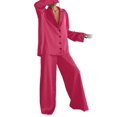 thumbnail image 2 of Women'S Notched Collar Long Sleeve Top & Wide Leg Pants Loungewear Set Pink L, 2 of 7