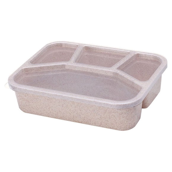 4-Grids Lunch Box Sungle Layer Multi-colors Rectangular Food Container Fresh-keeping Plastic Storage Case Household Office Beige