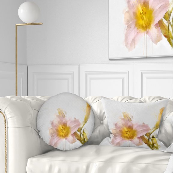 Designart Watercolor Lily with Color Splashes - Floral Throw Pillow - 12x20