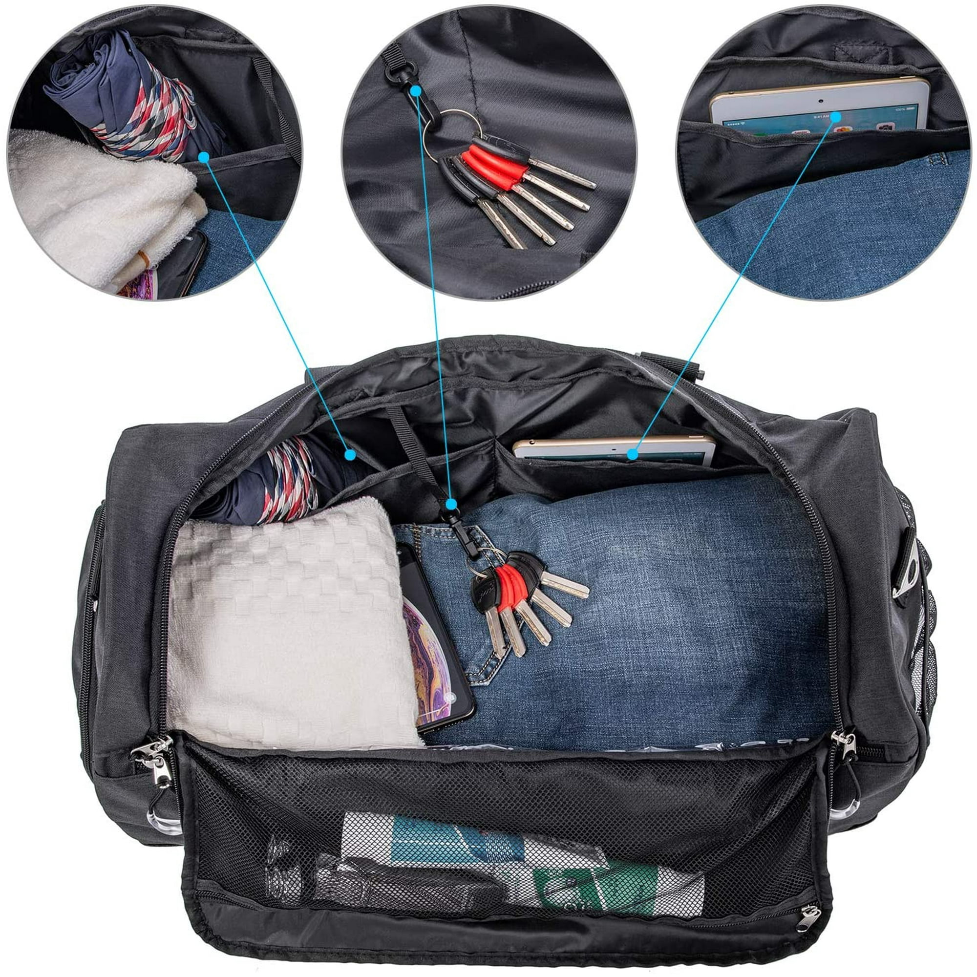 Sports Gym Bag With Shoes Compartment wet Pocket Gym Duffel Bag Overnight Bag For Men And Women Junsice Black