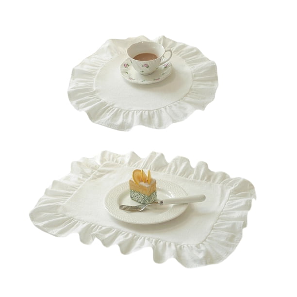 Mantel individual de cocina cuadrado y redondo de algodón lavado con bordes plisados, resistente al calor, para comedor, hogar, cocina, fiestas.