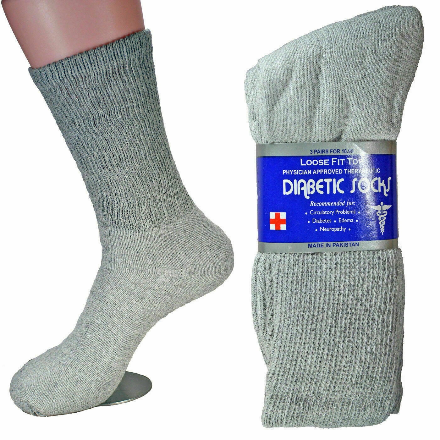 New Diabetic Crew Socks Circulatory Health Cotton Loose Fit Top 3 Pairs