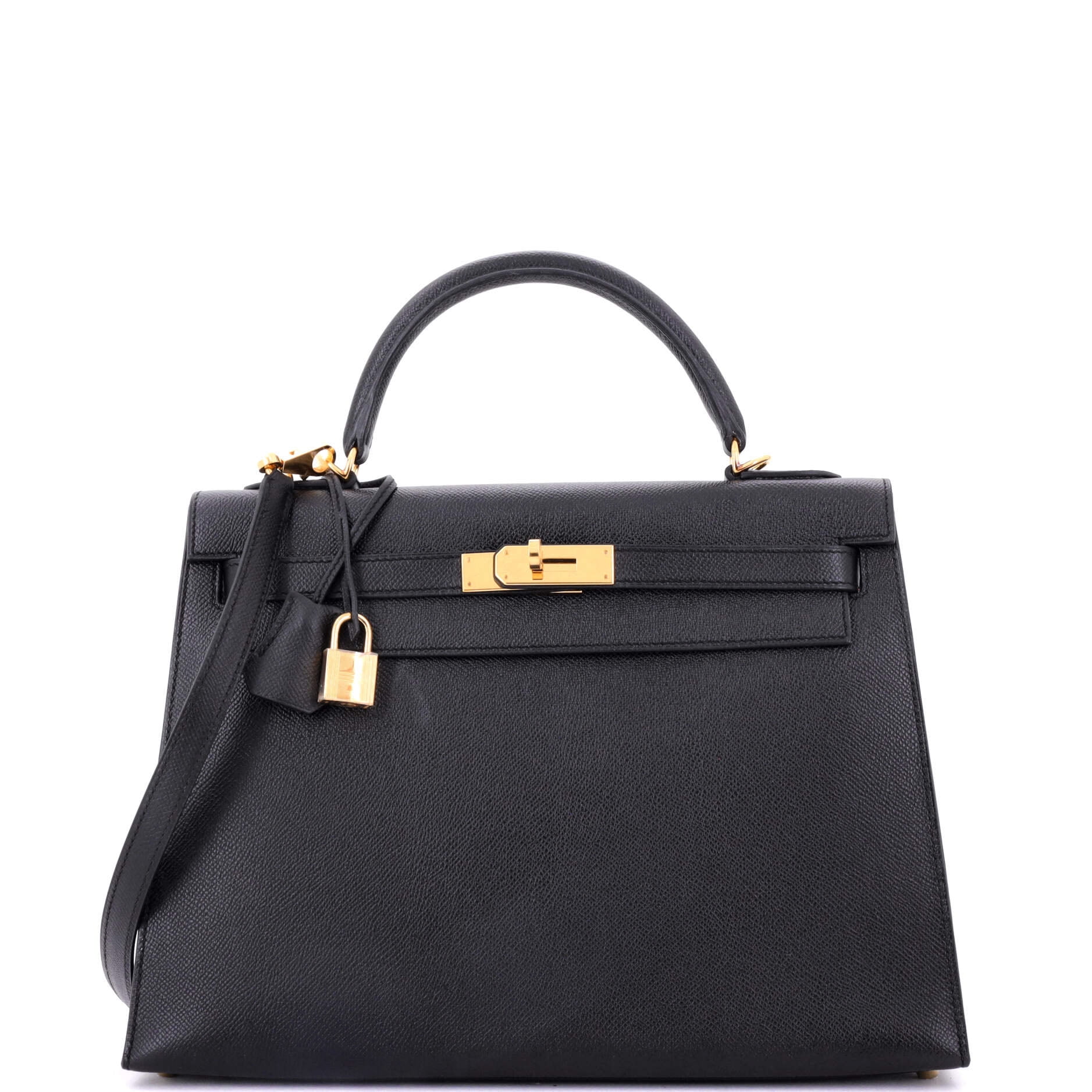 Pre-Owned Hermes Kelly Handbag Noir Epsom with Gold Hardware 32 By Rebag
