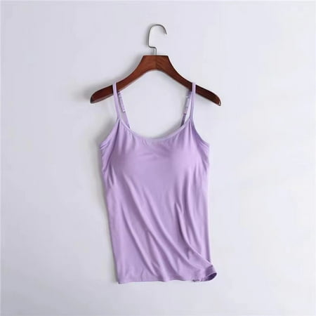 Womens Tops With Chest Pads One Camisole Thin Straps Underwear Sports Bottoming Shirt Tank Top for Women Plus Size Tops for Women Purple Modal 6XL