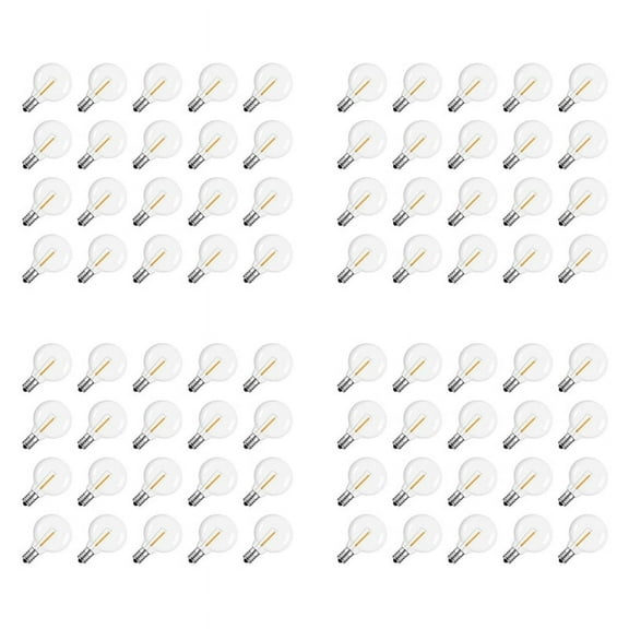 80 Pcs G40 LED Replacement Light Bulbs E12 Screw Base Shatterproof LED Globe Bulbs for Solar String Lights Warm