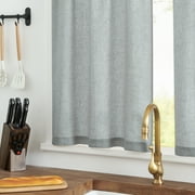 Curtainking Kitchen Curtains 26x36 inch Gray Linen Textured Short Window Curtains Semi Sheer Cafe Curtains, Rod Pocket Curtains, 2 Panels