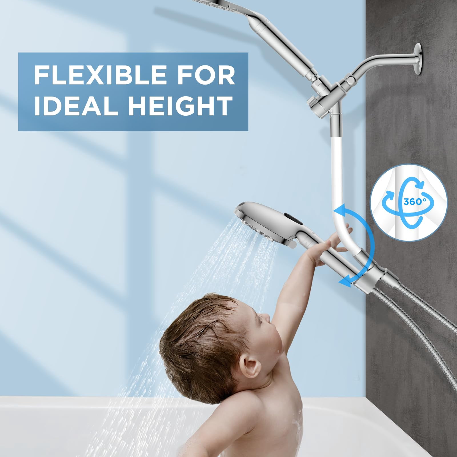 Dual Filtered Rain Shower Head Combo  Handheld With Adjustable Bar - Rainfall And Showerhead Filter For Hard Water Removes Chlorine