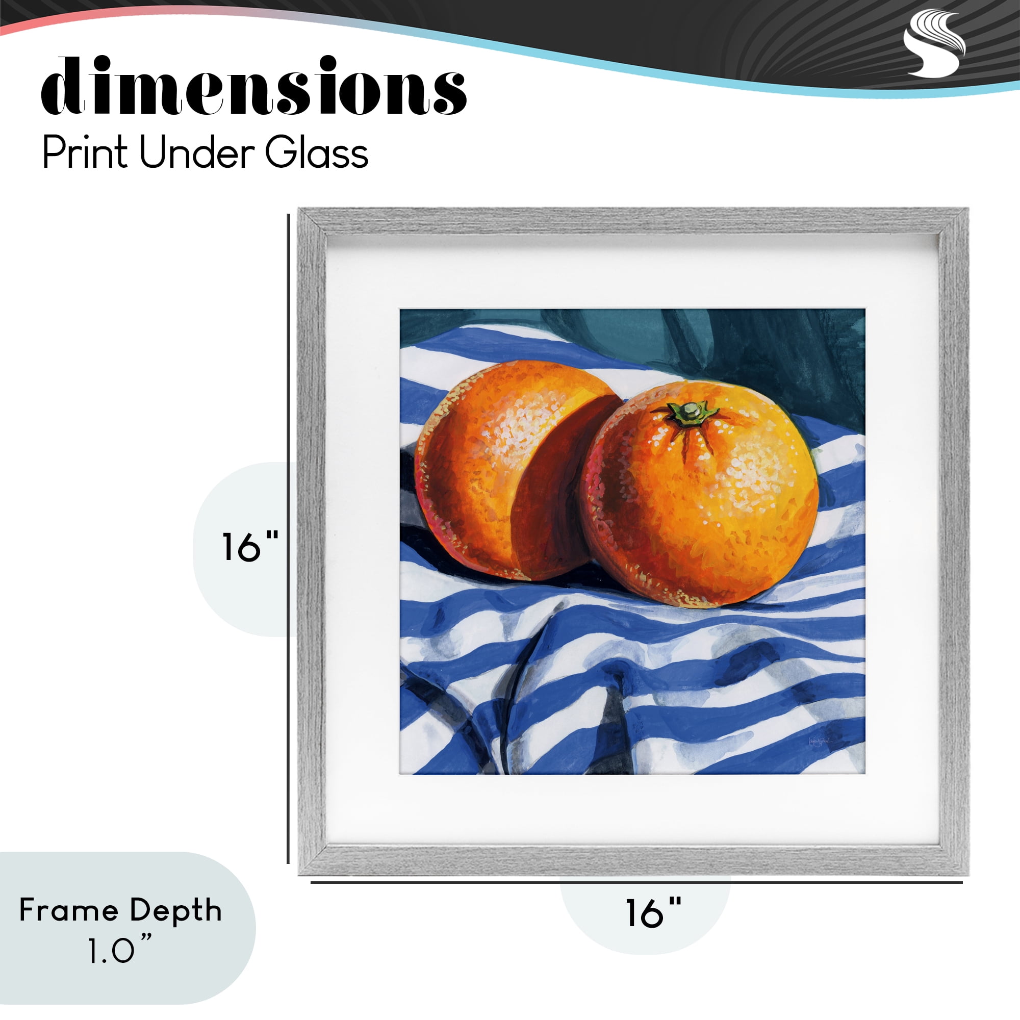 Stupell Industries Oranges On Striped Cloth Gray Framed Print Under Glass, design by Kate Jarvik Birch