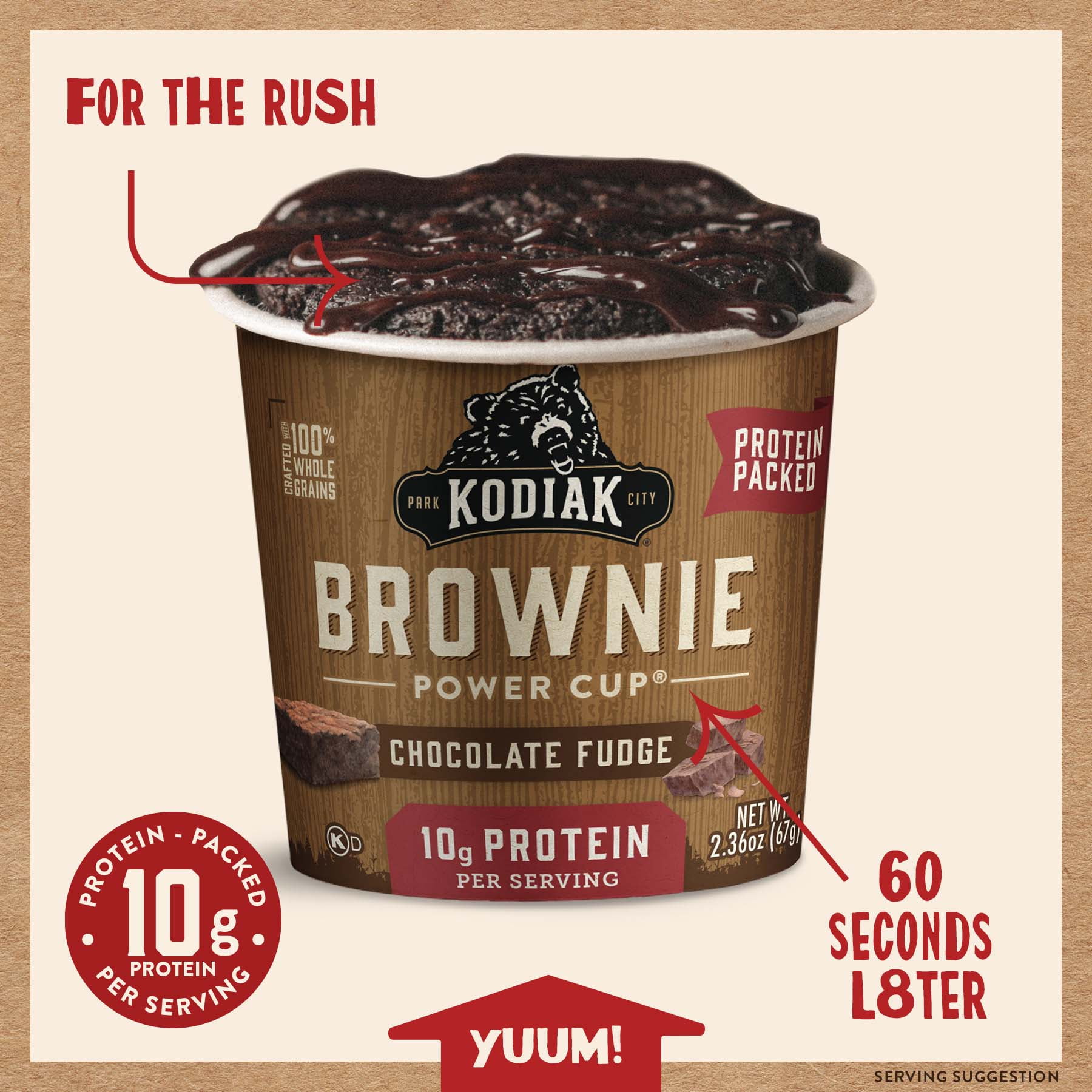 (12 pack) Kodiak Protein-Packed Chocolate Fudge Brownie Power Cup, 2.36 oz
