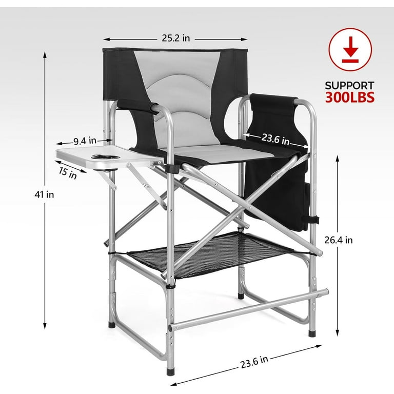 26 Tall Directors Camping Chair Folding with Side Table Portable Makeup Artist Bar Height Aluminum Frame 300 lbs Capacity Walmart