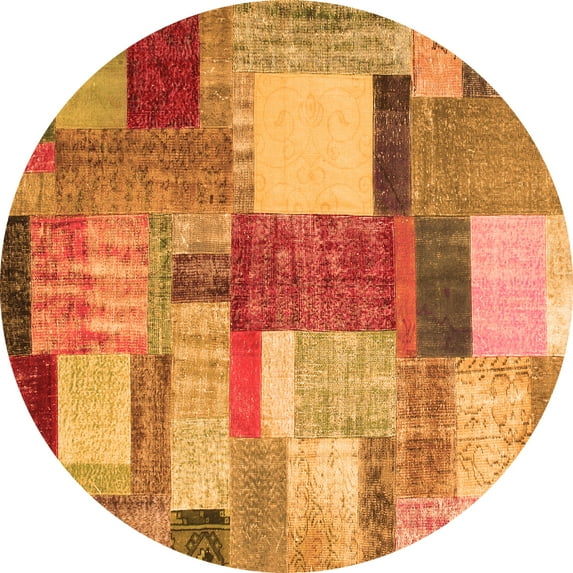 Ahgly Company Indoor Round Patchwork Orange Transitional Area Rugs, 4' Round