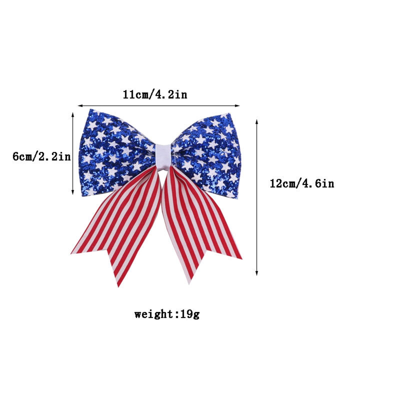 Patriotic Cheerleader Ponytail Holder for Girls, Red White Blue Cheer Bow Hair Ties. Durable Leather Metal 2026 Party Supply,6PC
