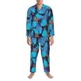 thumbnail image 3 of Sikiie Blue Butterflies Mens Pajama Set, Soft Warm Long Sleeve Sleepwear, Cozy Button-Down Pjs for Men-Small, 3 of 7