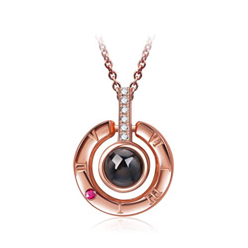 Inf-way I Love You Necklace 925 Sterling Silver 100 Languages Projection on Round Onyx Pendant Loving Memory Collarbone Necklace 1 Pcs 