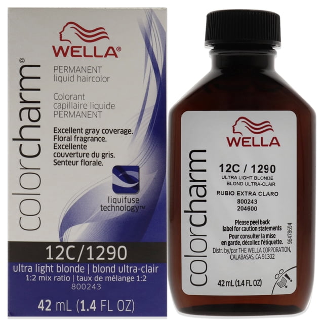 Tinte líquido permanente para cabello Wella Color Charm 1290 12C Rubio ultra claro 1.42 oz