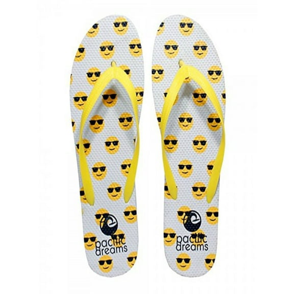 Beaute Fashion Trendy Emoji Hashtag Heart Social Media Adult Women Flip Flops Thong Sandal Slipper (Size Large, Yellow Smiley Sunglasses)