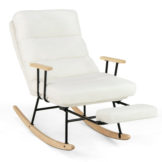 Costway 1 Pce Chaise Berçante pour Chambre de Bébé avec Dossier Réglable à 5 Niveaux et Repose-Pieds Rétractable
