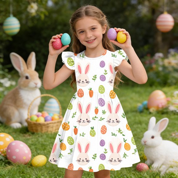 Pounoo Womens Sundresses Egg Print Flutter Sleeve Loose Fit Lightweight Pullovers Cute Play Style (For Small Wearers) Gift