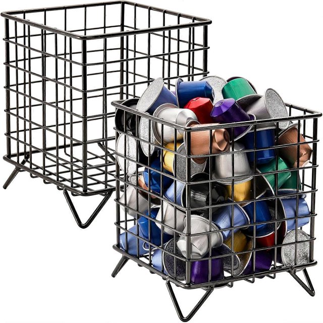 2 Pack Coffee Pod Holder, Square Wire K Cup Holder Espresso Pod Organizer, Metal Coffee Pod Storage Basket