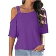 thumbnail image 3 of TAGOLD Summer Casual Tops,Plus Size T-shirt Blouse for Womens, Women's Sexy Off Shoulder 2024 Fashion T Shirts Blouses Summer Short Sleeve Casual Tees, 3 of 5