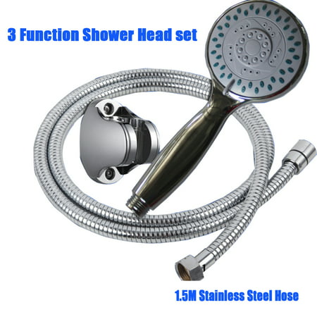 Chrome 3-Setting Hand Held Shower Massage Head Water Saving Multi-Function with 1.5m Hose and