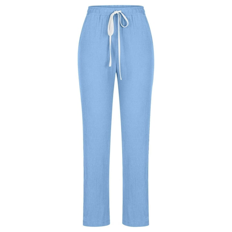 Mrat Women Sweat Pants Plus Size Drawstring Casual Fishing Pants Hemming  Tape for Pants Solid Elastic Waist Pocket Loose Pants Khaki_A M