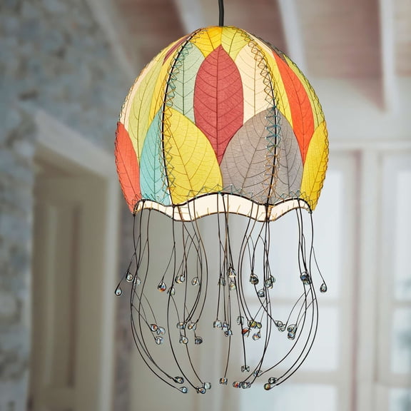 Eangee Home Design Jellyfish Pendant, Shade Made Of Cocoa Leaves, 15x15x35 Inches