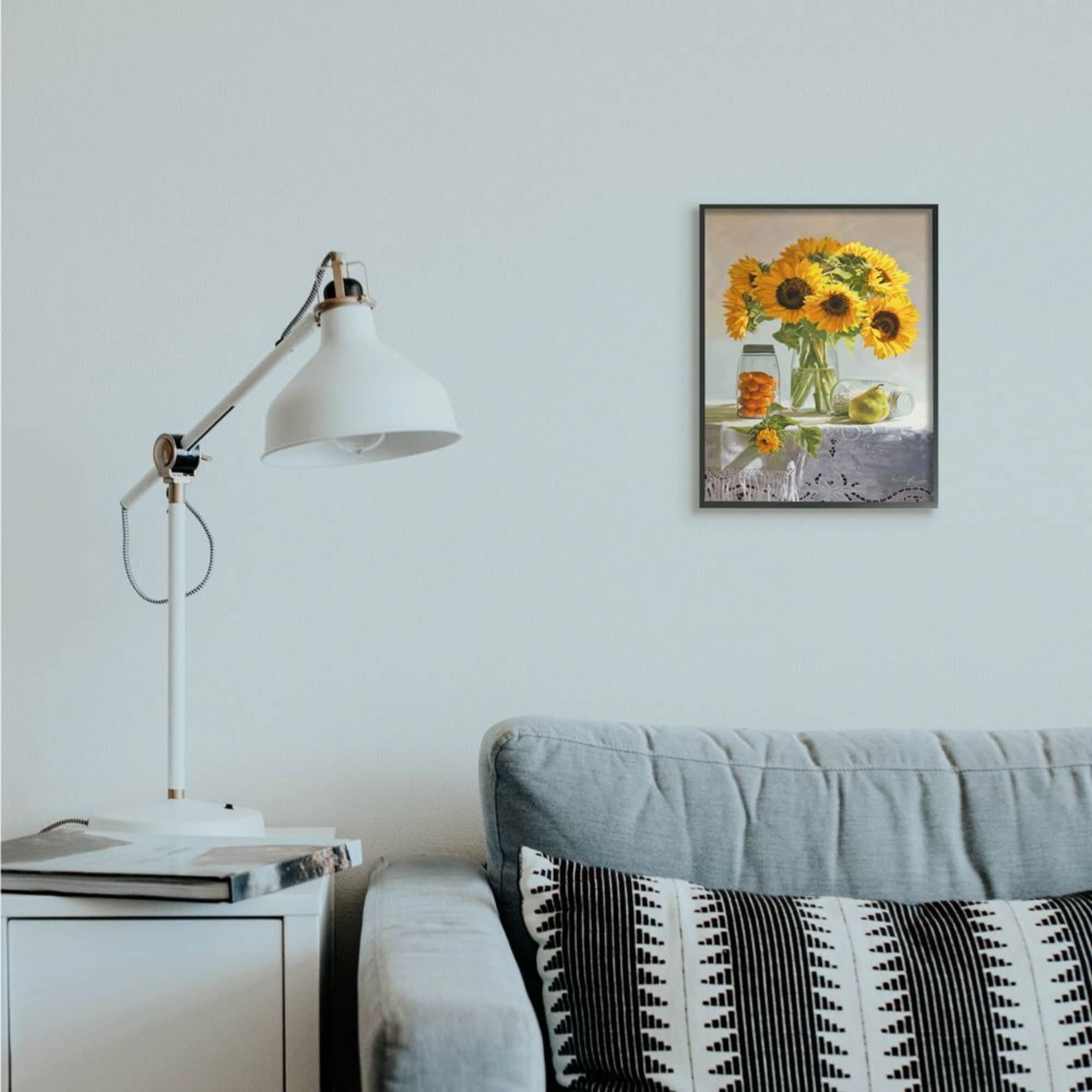 Stupell Industries Farmhouse Sunflower Still Life Country Fruit Jars Design by Heide Presse, 11" x 14", Gray Framed