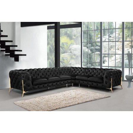 Deluxe Tufted Sectional Sofa Black Velvet VIG Divani Casa Sheila Contemporary