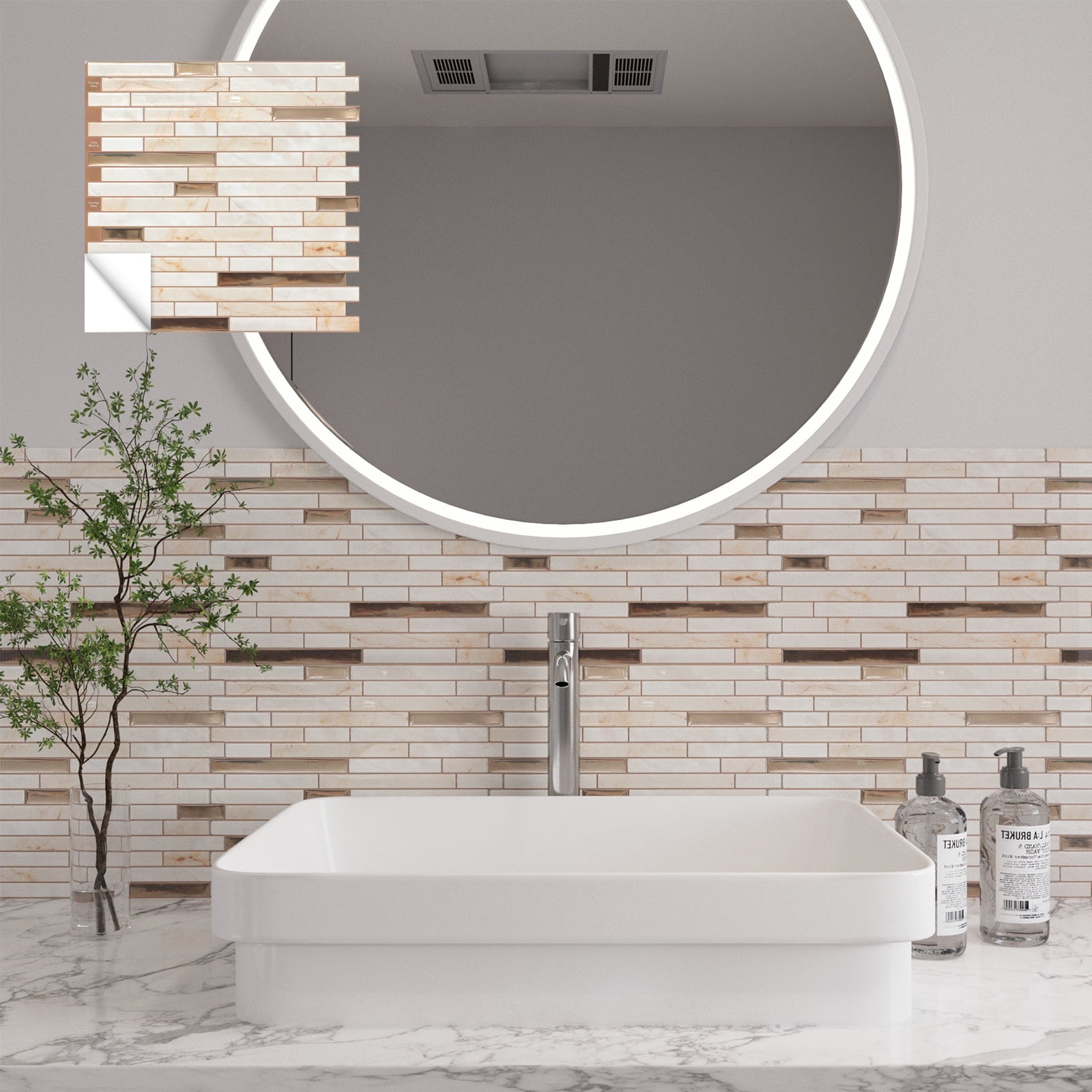12×12in. Best Kitchen Peel and Stick Tile Backsplash Stone Beige (10 Sheets)