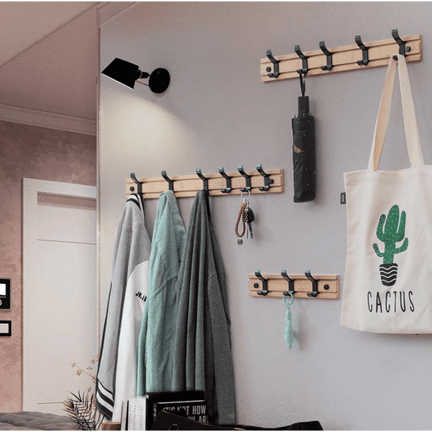Shenmo Wall Mounted Coat Rack With 5 Movable Hooks, Coat Hooks Wall Hook For Towels Hat Hanging Coats Scarfs Handbags And Others
