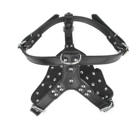 LEORX Breathable Soft Lined Black PU Spike Dog Harness for Terrier Pets