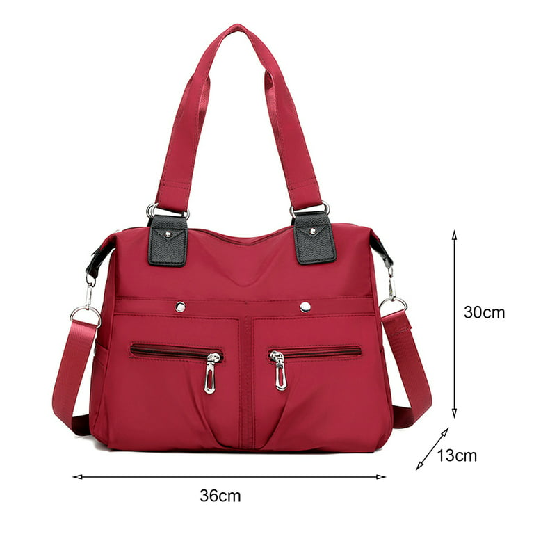 rygai Women Handbag Waterproof Nylon Shoulder Strap Top Handle Zipper  Ladies Crossbody Tote Bag Purse Shopping Use,Red