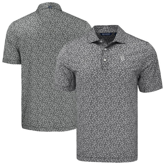 Men's Cutter & Buck Black Detroit Tigers Pike Eco Flora Print Recycled Polo