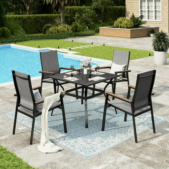 Sophia&William 5-Piece Outdoor Patio Dining Set Aluminum Textilene Chairs & Metal Table Furniture Set, Gray