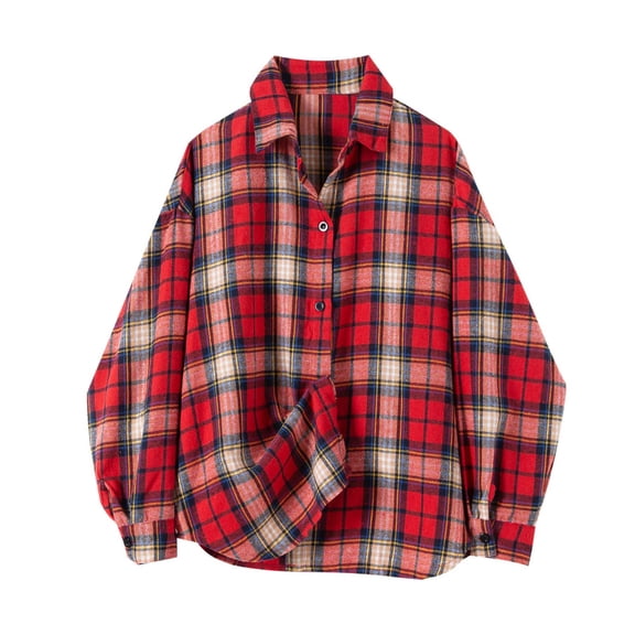 WOYY Little Girls Long Sleeve Plaid Shirt Spring Fall Long Button Up Shirt, Sizes 5-6