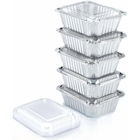 (55 Pack) 1 Lb Aluminum Pans with Lids, Disposable Baking Foil Containers, Takeout Food Storage, Freezer - Mini Foil Pans with Clear Lids for Restaurants & Catering - Size 5.5x4.5x1.9