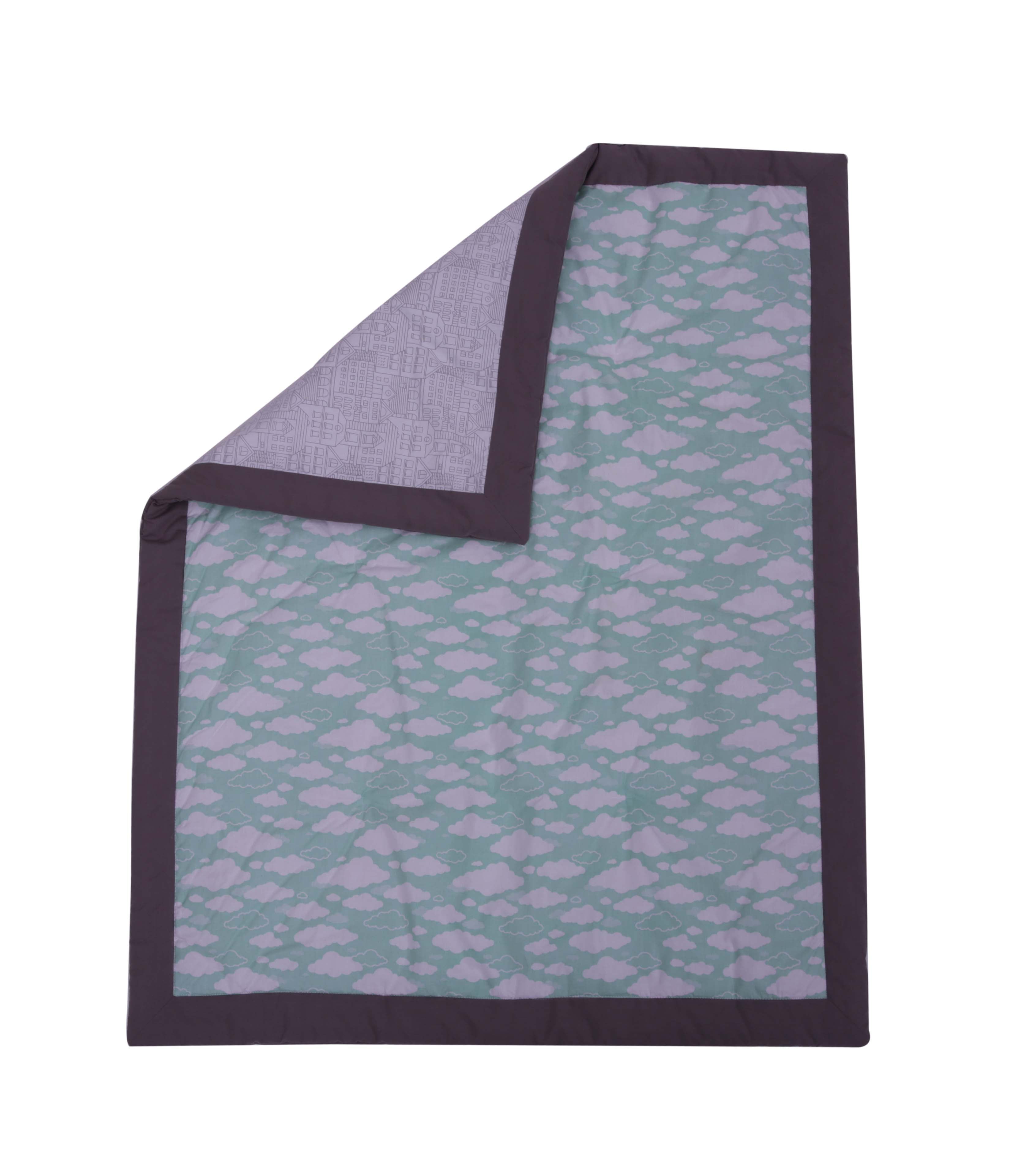 Bacati - Clouds in the City 10-Piece Crib Bedding Set with Two Crib Sheets - Mint/Grey Unisex