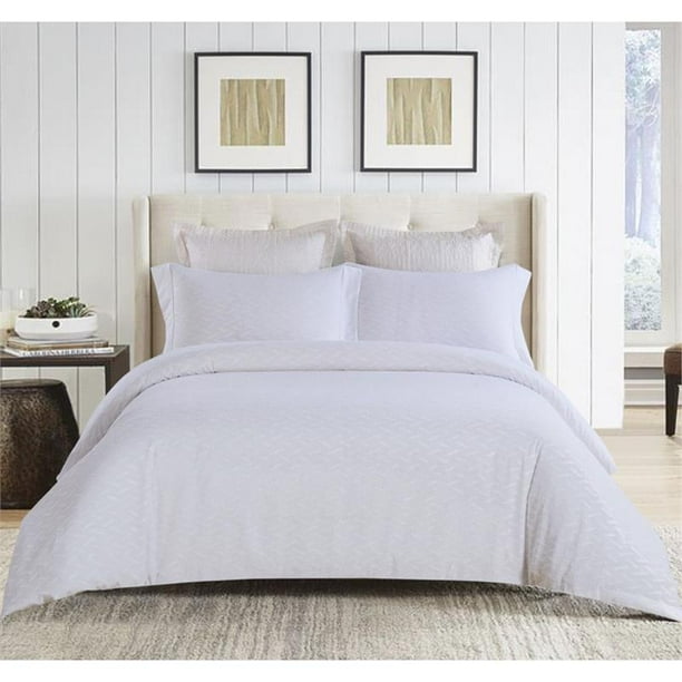 Luxen Home 3 Piece Clipped Jacquard Duvet Cover Set White King