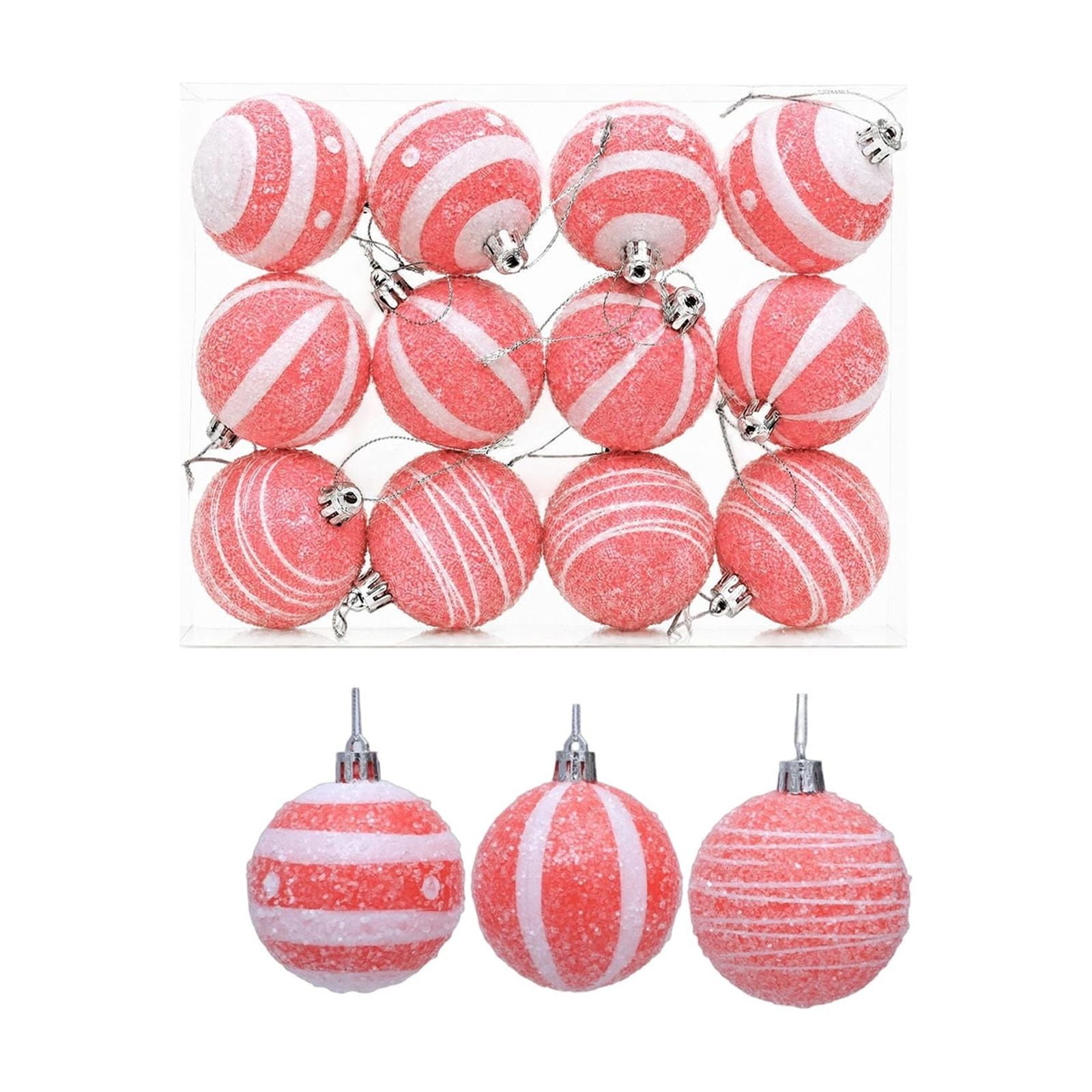 WWG Christmas Tree Ornaments Christmas Ball Ornaments Set Flock Christmas Decorations for Home Christmas Tree Hanging Ornaments with Rope Indoor Holiday Decor Christmas Accessories