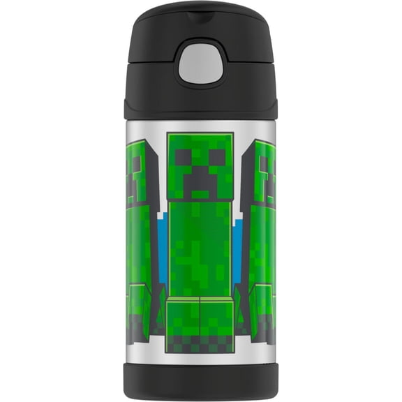 Thermos Kids Stainless Steel Vacuum Insulated Funtainer straw bottle, Minecraft, 12 fl oz