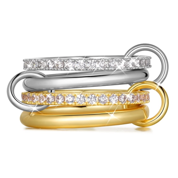 Beautlace 18K White Gold Plated Interlocked Stackable Rings for Women -Non Tarnish Cubic Zirconia Multi Ring Stack Connected Bands Jewelry Gifts for Birthday Christmas Valentines Size 6/7/8/9/10