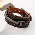 thumbnail image 6 of AYYUFE Punk Men Woven Faux Leather Wide Cuff Bracelet Wristband Bangle Jewelry Gift Faux Leather Black, 6 of 8