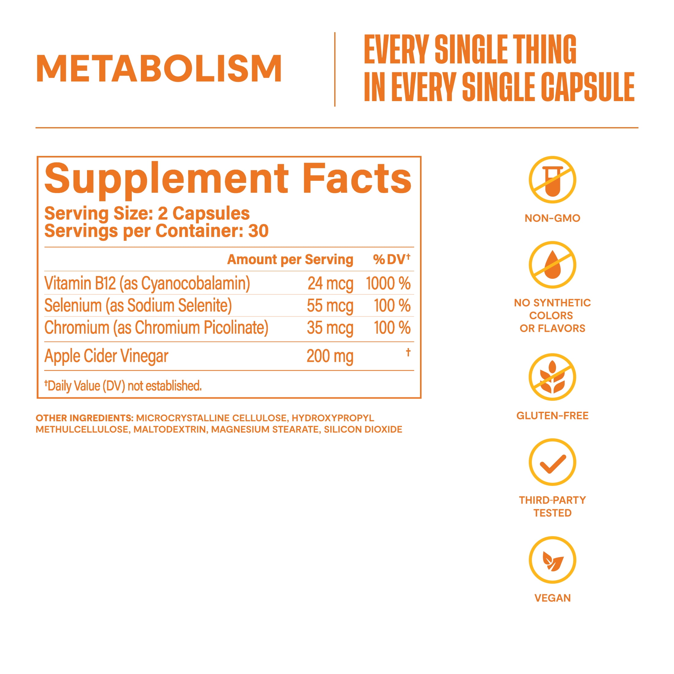 HABIT Metabolism Supplement, Supports Digestive Health, B12, Apple Cider Vinegar, Chromium, 60 Capsules